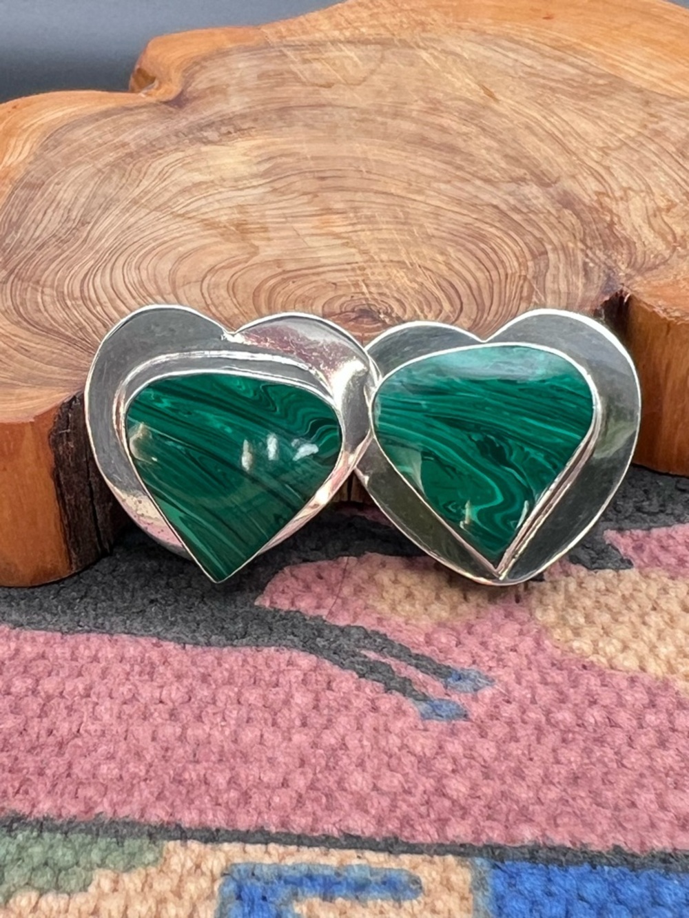 TAXCO Malachite Heart Earrings